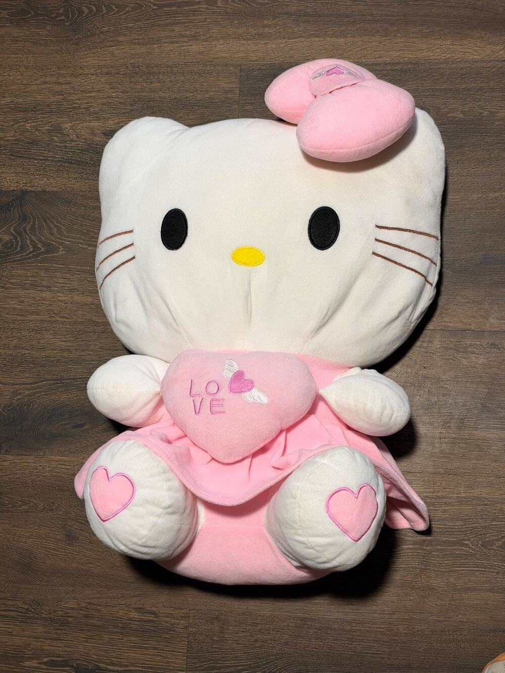 Sanrio Love Hello Kitty Valentine Plush Pillow Toy 24 In Pink White Fabric